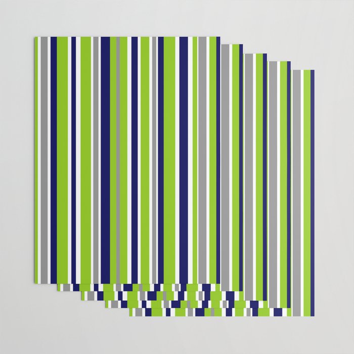 Lime Green Bright Navy Blue Gray and White Vertical Stripes Pattern Wrapping Paper Gallery Image 3