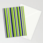 Lime Green Bright Navy Blue Gray and White Vertical Stripes Pattern Stationery Card Gallery Image 2