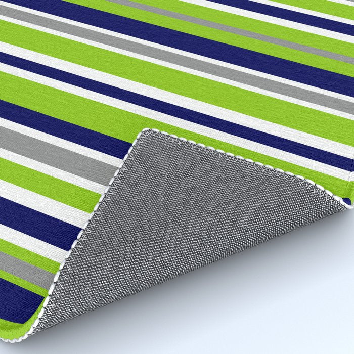 Lime Green Bright Navy Blue Gray and White Vertical Stripes Pattern Rug Gallery Image 4
