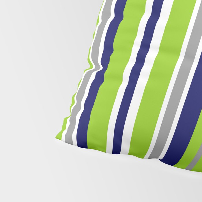 Lime Green Bright Navy Blue Gray and White Vertical Stripes Pattern Pillow Sham Gallery Image 4