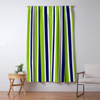 Lime Green Bright Navy Blue Gray and White Vertical Stripes Pattern Window Curtain Gallery Image 5