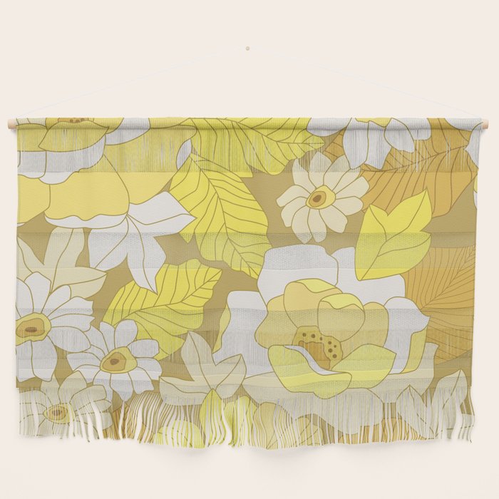 Yellow, Ivory and Brown Retro Flowers Wall Hanging Gallery Image 1