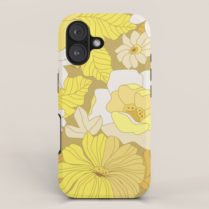 Yellow, Ivory and Brown Retro Flowers iPhone Case Gallery Image 1