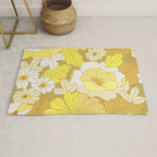 Yellow, Ivory and Brown Retro Flowers Rug Gallery Image 1