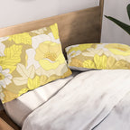 Yellow, Ivory and Brown Retro Flowers Pillow Sham Gallery Image 2
