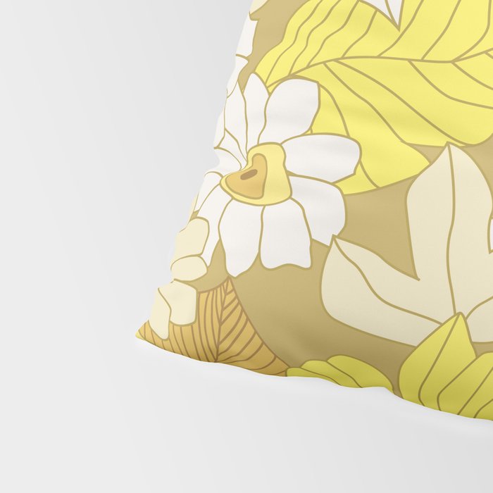 Yellow, Ivory and Brown Retro Flowers Pillow Sham Gallery Image 4