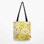 Yellow, Ivory and Brown Retro Flowers Tote Bag Gallery Image 2
