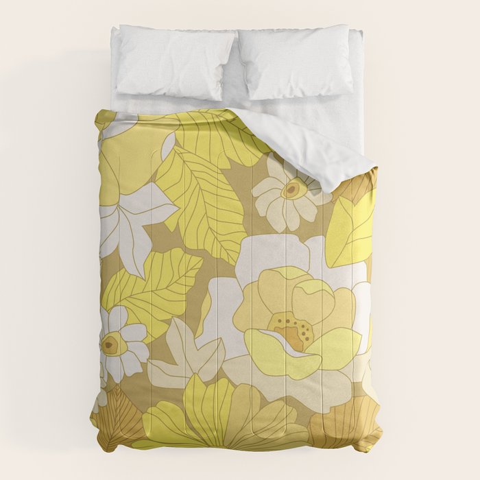 Yellow, Ivory and Brown Retro Flowers Comforter Gallery Image 6
