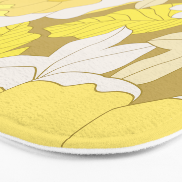 Yellow, Ivory and Brown Retro Flowers Bath Mat Gallery Image 3