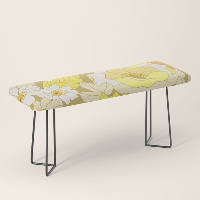 Yellow, Ivory and Brown Retro Flowers Bench Gallery Image 1