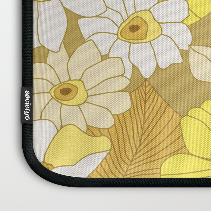 Yellow, Ivory and Brown Retro Flowers Laptop Sleeve Gallery Image 3