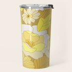 Yellow, Ivory and Brown Retro Flowers Travel Mug Gallery Image 2
