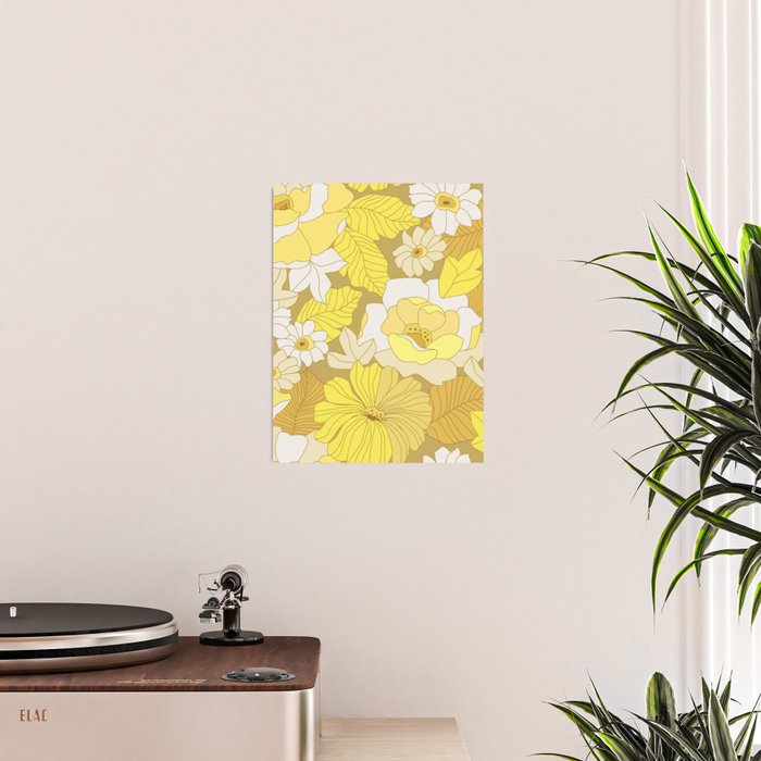 Yellow, Ivory and Brown Retro Flowers Poster Gallery Image 2