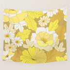 Yellow, Ivory and Brown Retro Flowers Wall Tapestry Gallery Image 4