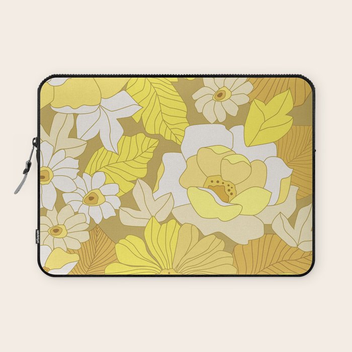 Yellow, Ivory and Brown Retro Flowers Laptop Sleeve Gallery Image 1