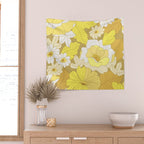 Yellow, Ivory and Brown Retro Flowers Wall Tapestry Gallery Image 2