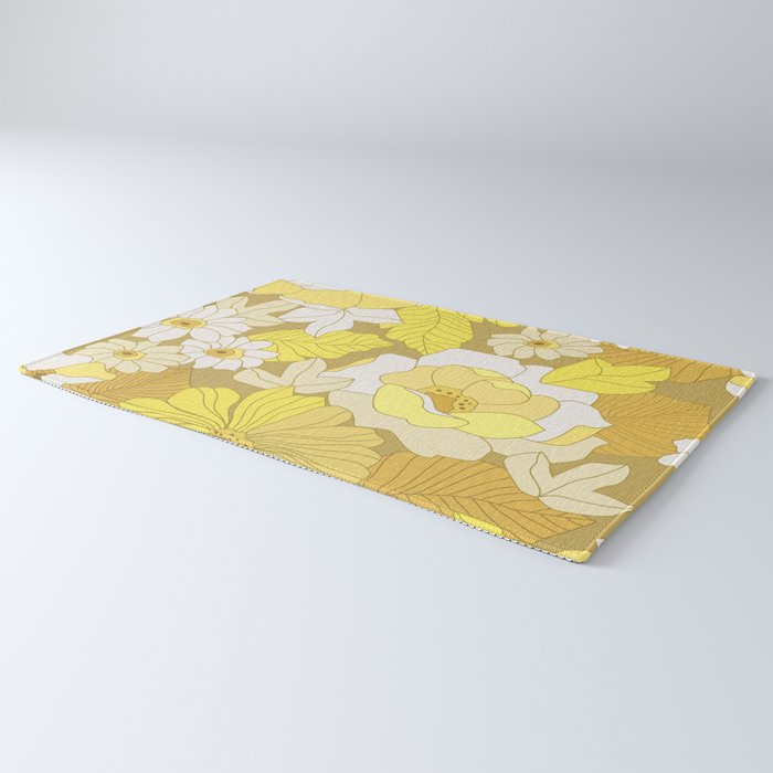 Yellow, Ivory and Brown Retro Flowers Rug Gallery Image 3