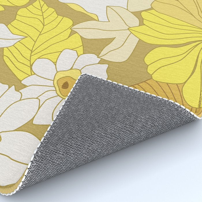 Yellow, Ivory and Brown Retro Flowers Rug Gallery Image 4