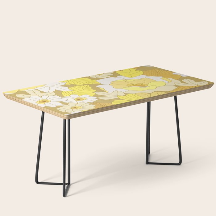 Yellow, Ivory and Brown Retro Flowers Coffee Table Gallery Image 1