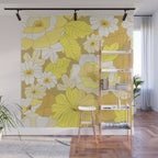 Yellow, Ivory and Brown Retro Flowers Wall Mural Gallery Image 1