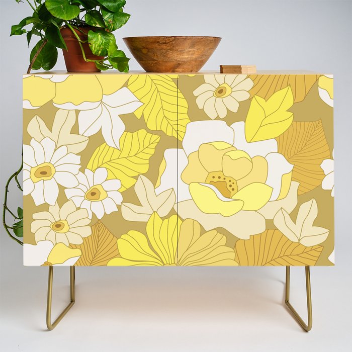 Yellow, Ivory and Brown Retro Flowers Credenza Gallery Image 1