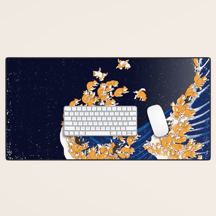 Shiba Inu The Great Wave in Night Desk Mat Gallery Image 1