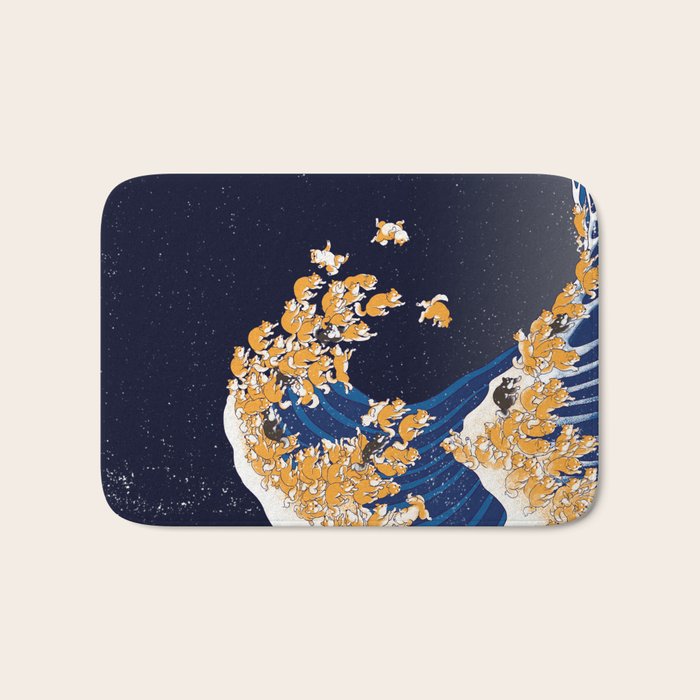 Shiba Inu The Great Wave in Night Bath Mat Gallery Image 1