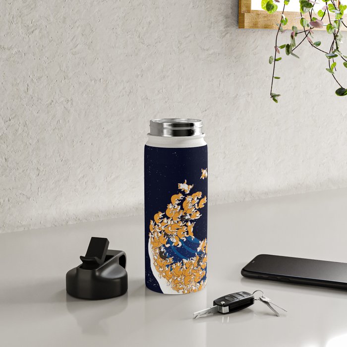 Shiba Inu The Great Wave in Night Water Bottle Gallery Image 4