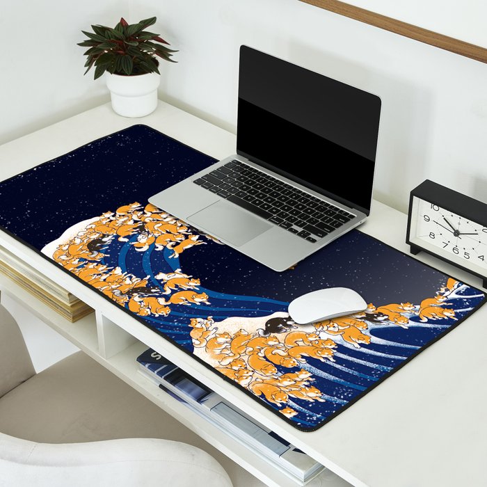 Shiba Inu The Great Wave in Night Desk Mat Gallery Image 2