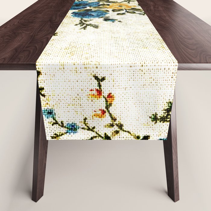 Cream Blue Yellow Floral Table Runner Gallery Image 1