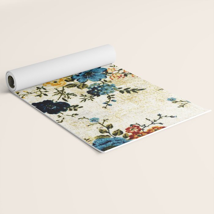 Cream Blue Yellow Floral Yoga Mat Gallery Image 2