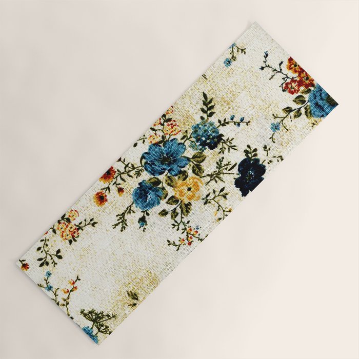 Cream Blue Yellow Floral Yoga Mat Gallery Image 1