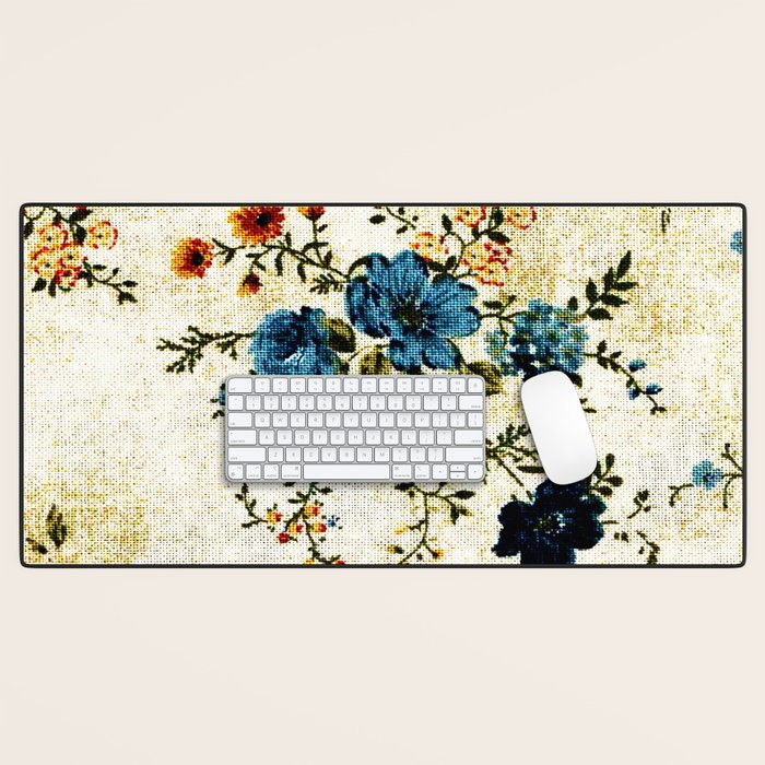 Cream Blue Yellow Floral Desk Mat Gallery Image 1