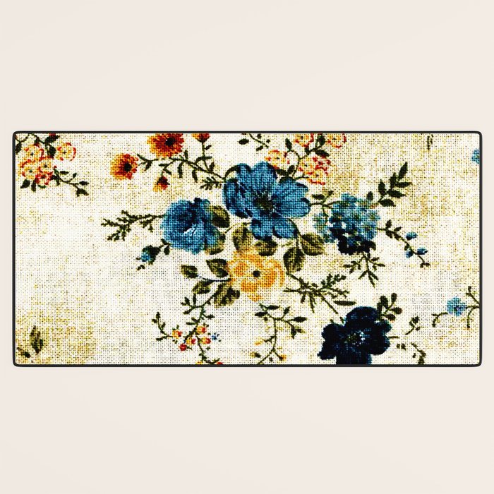 Cream Blue Yellow Floral Desk Mat Gallery Image 3