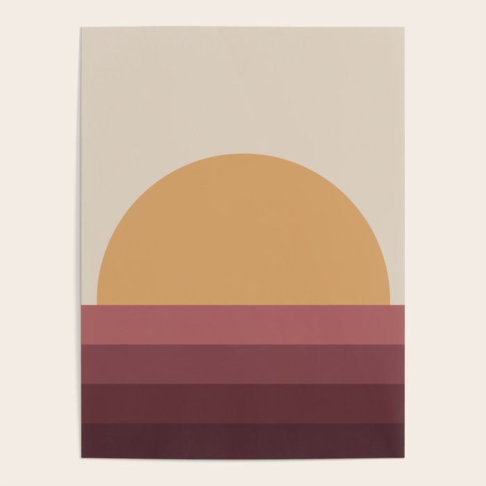 Minimal Retro Sunset Sunrise - Burgundy Ruby Red Poster Gallery Image 1