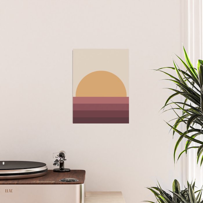 Minimal Retro Sunset Sunrise - Burgundy Ruby Red Poster Gallery Image 2