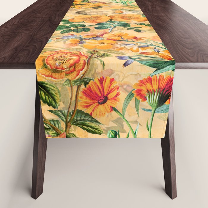 Vintage & Shabby Chic -  Sunny Gold Botanical Flowers Summer Day Table Runner Gallery Image 1