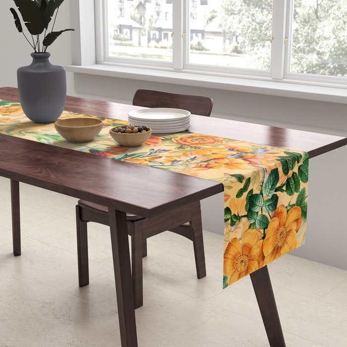 Vintage & Shabby Chic -  Sunny Gold Botanical Flowers Summer Day Table Runner Gallery Image 2