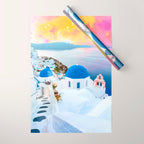 Greek Fantasy, Greece Travel Tropical Photography, Nature Landscape Ocean Architecture Graphic Wrapping Paper Gallery Image 1