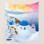 Greek Fantasy, Greece Travel Tropical Photography, Nature Landscape Ocean Architecture Graphic Wall Tapestry Gallery Image 4