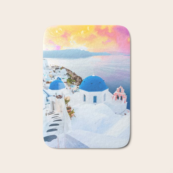 Greek Fantasy, Greece Travel Tropical Photography, Nature Landscape Ocean Architecture Graphic Bath Mat Gallery Image 1