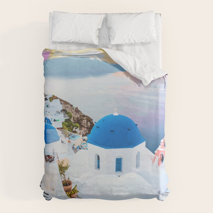 Greek Fantasy, Greece Travel Tropical Photography, Nature Landscape Ocean Architecture Graphic Duvet Cover Gallery Image 6