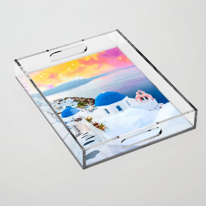 Greek Fantasy, Greece Travel Tropical Photography, Nature Landscape Ocean Architecture Graphic Acrylic Tray Gallery Image 1