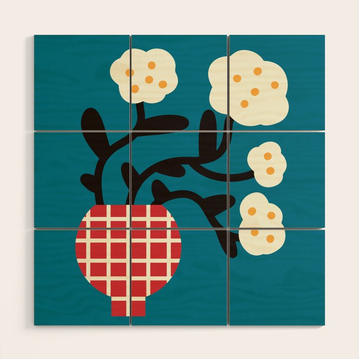 Modern Minimalist Cotton Flowers Wood Wall Art Gallery Image 1