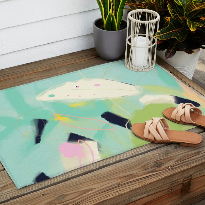 minimal floral abstract art Outdoor Rug Gallery Image 2