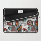 Geo spring animal party // green grey linen texture background brown aqua mint orange and neon red details Laptop Sleeve Gallery Image 2