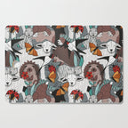 Geo spring animal party // green grey linen texture background brown aqua mint orange and neon red details Cutting Board Gallery Image 1