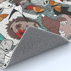 Geo spring animal party // green grey linen texture background brown aqua mint orange and neon red details Rug Gallery Image 4