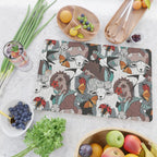 Geo spring animal party // green grey linen texture background brown aqua mint orange and neon red details Cutting Board Gallery Image 2