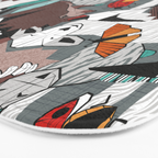 Geo spring animal party // green grey linen texture background brown aqua mint orange and neon red details Bath Mat Gallery Image 3